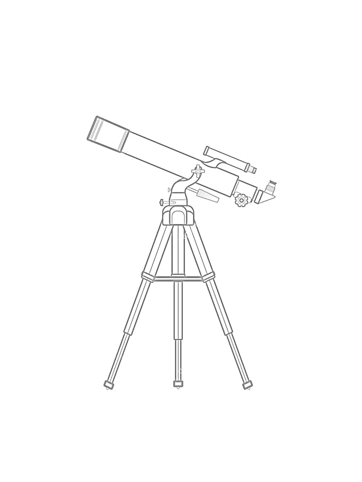 Раскраска Телескоп на треноге с прицелом и окуляром