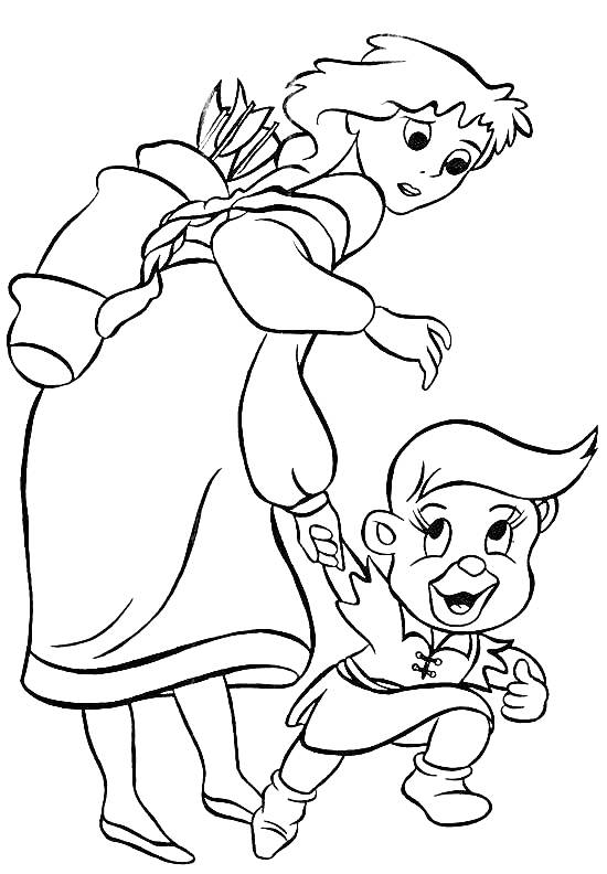 Женщина с косой и ребёнок-малыш