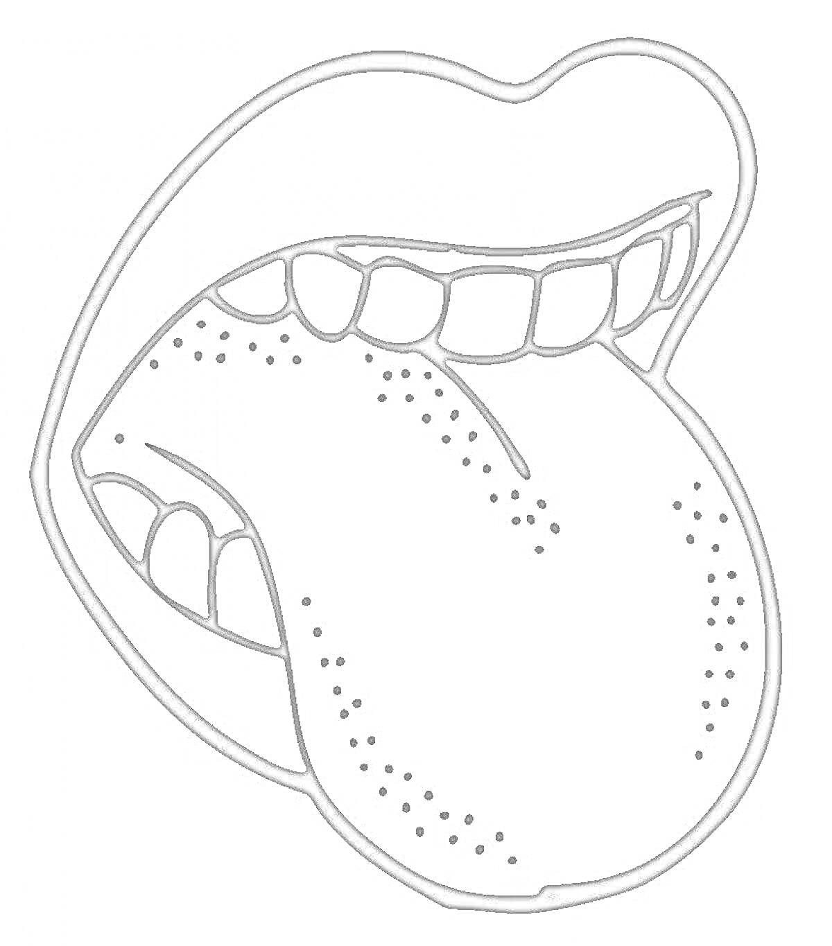 Раскраска Рот с высунутым языком и зубами