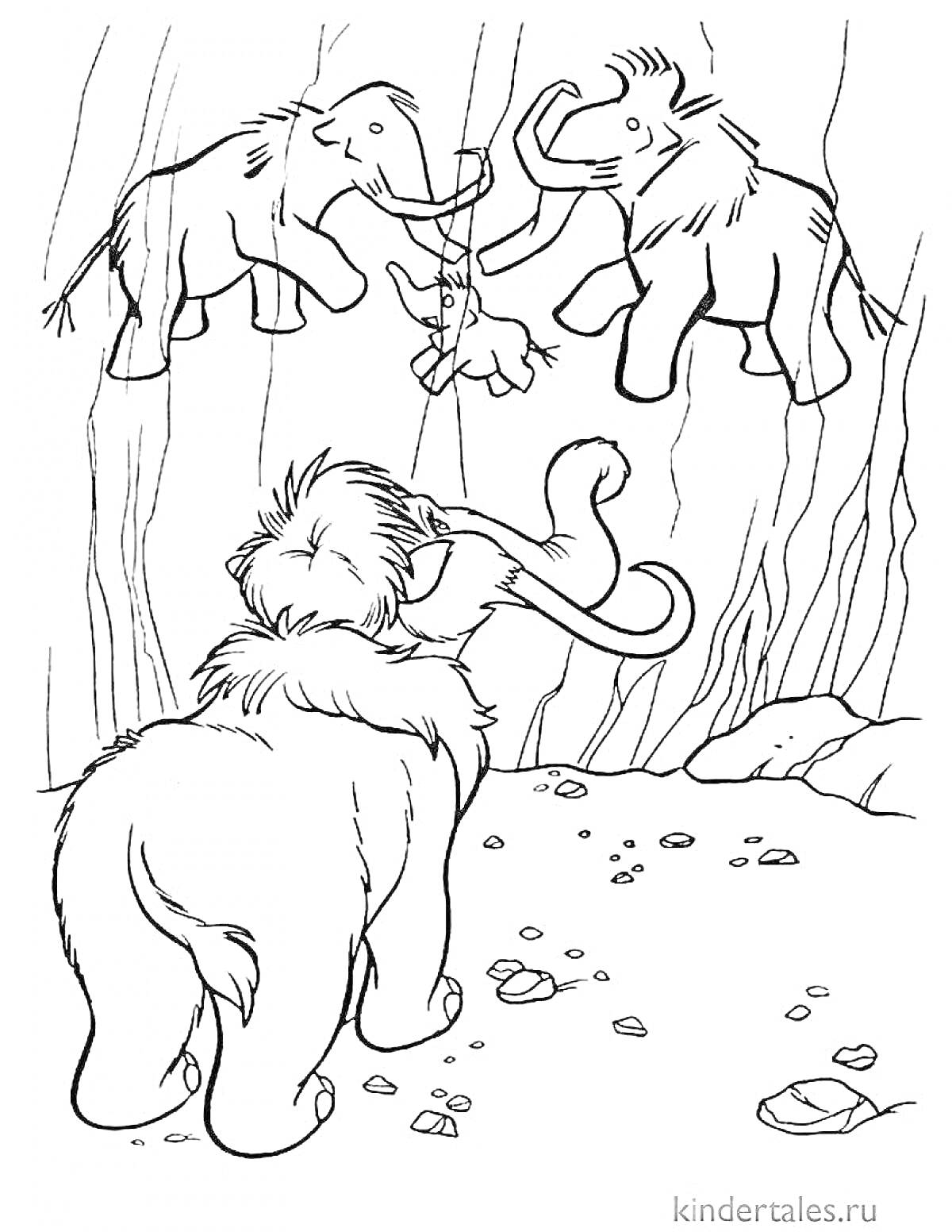 На раскраске изображено: Мамонт, Доисторические, Семья животных