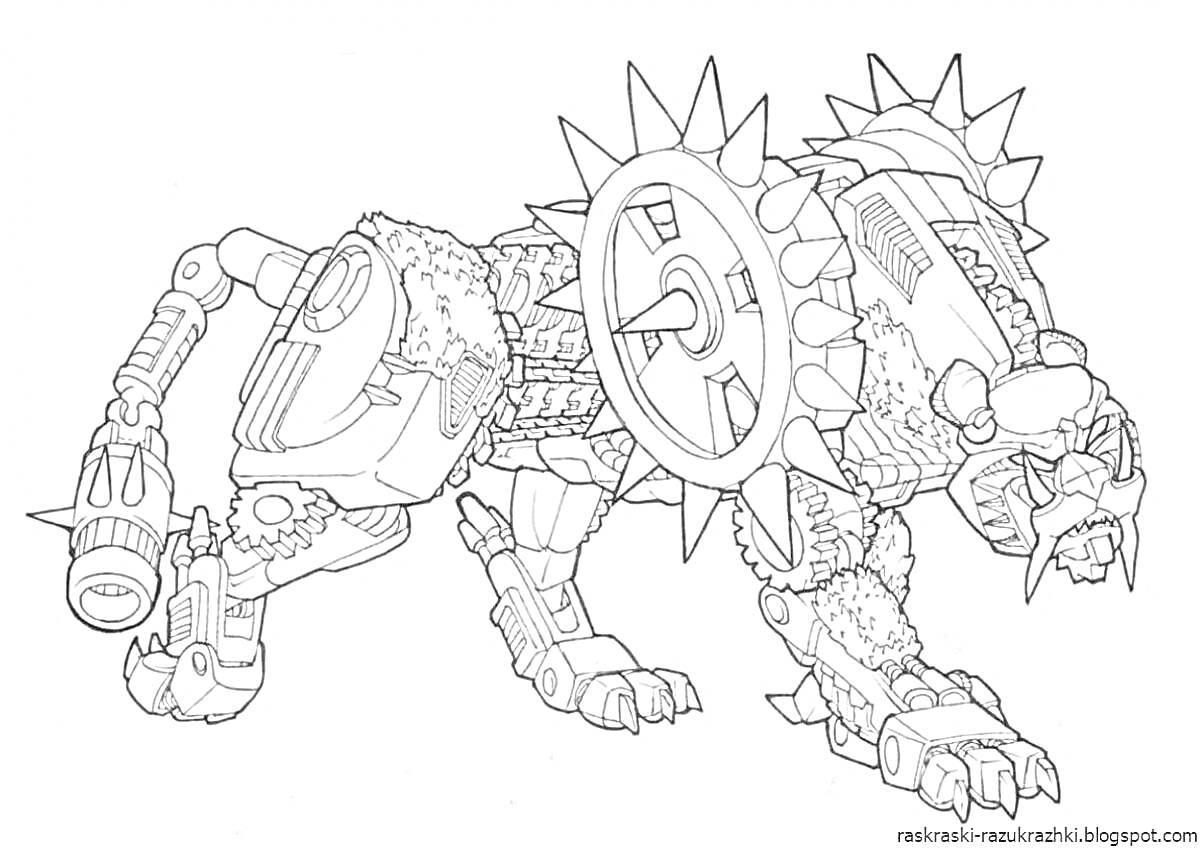 Раскраска Роботизированный боевой лев с шестернями и шипами
