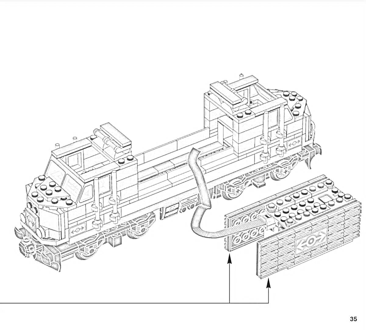 Раскраска Лего поезд с соединительным проводом и блоком управления