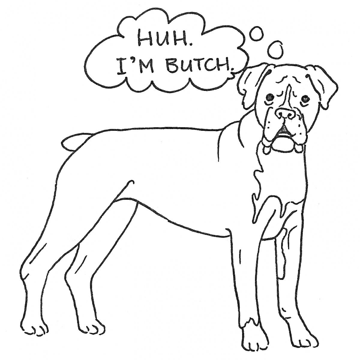 Раскраска Боксер собака с мыслью 