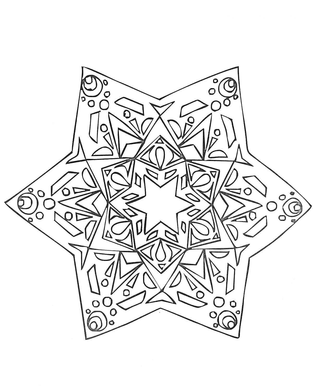 Раскраска Антистресс раскраска снежинка с геометрическими узорами