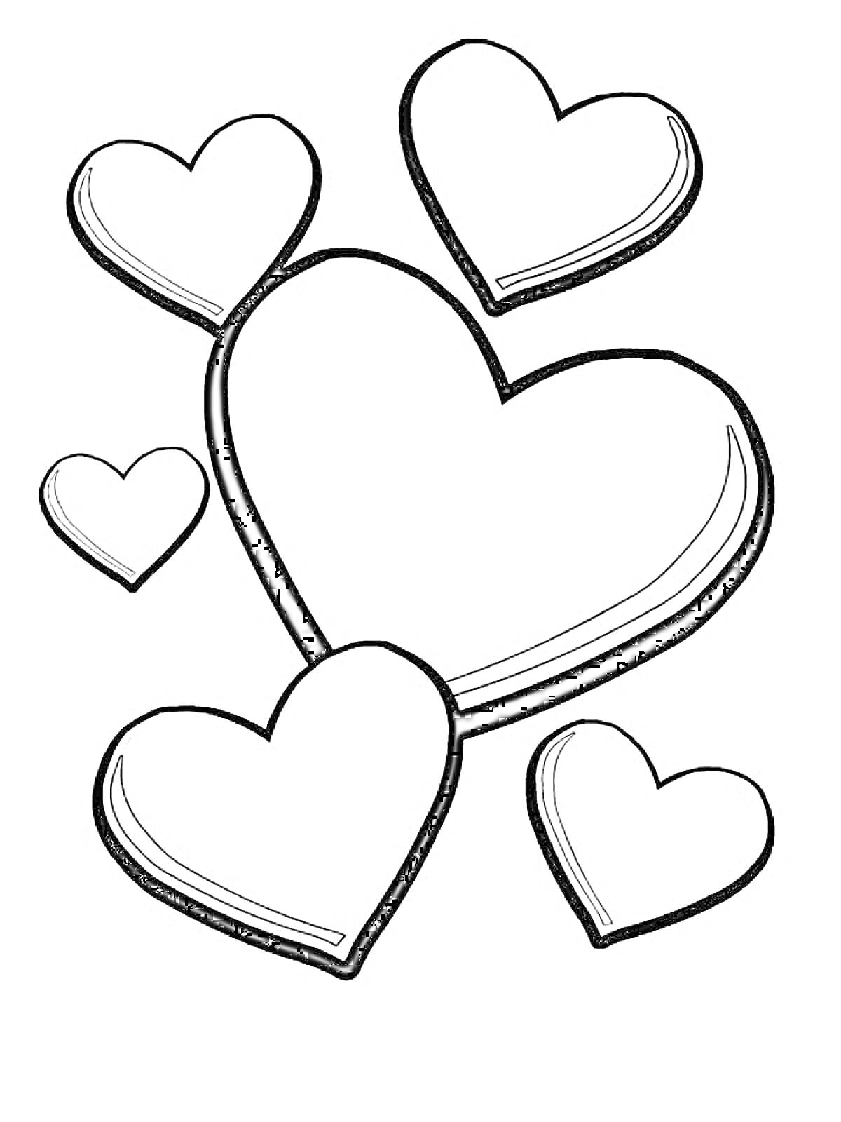 На раскраске изображено: Сердечки, Любовь, Романтика, Маленькие сердечки, Контур, Творчество, Хобби, Для детей