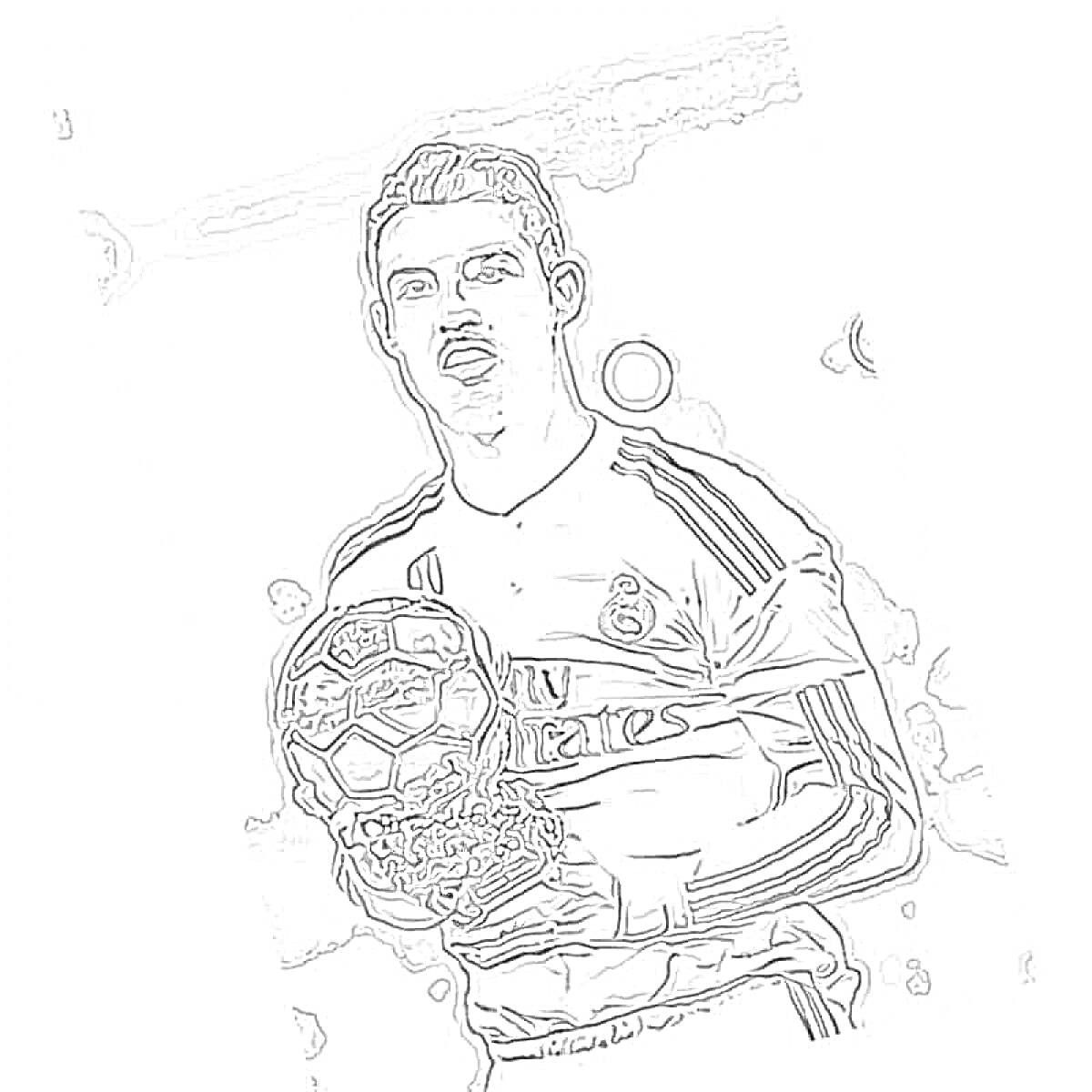 Раскраска Футболист с мячом в руках