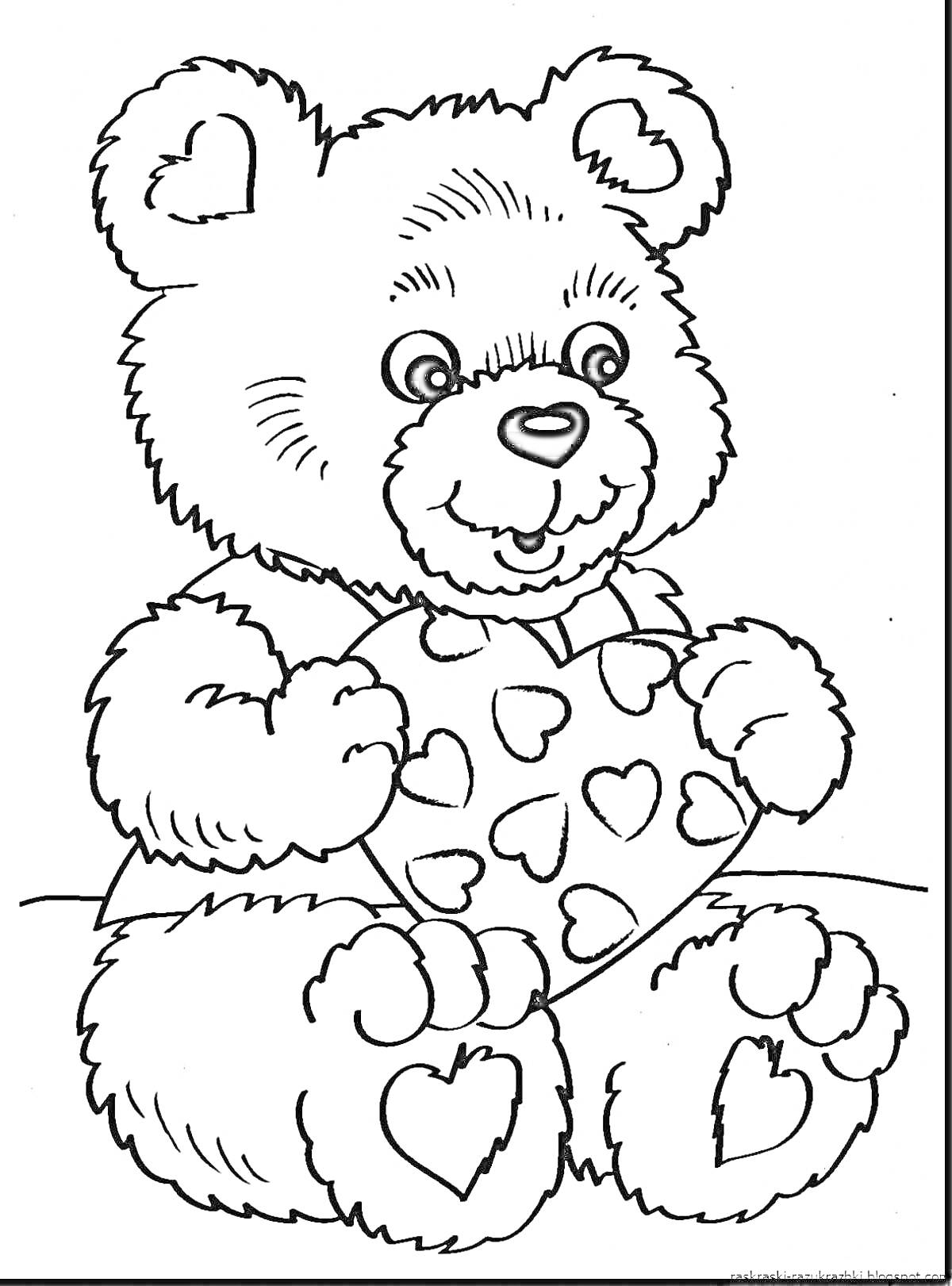 На раскраске изображено: Медведь, Для детей, Любовь, Мило, Сердца