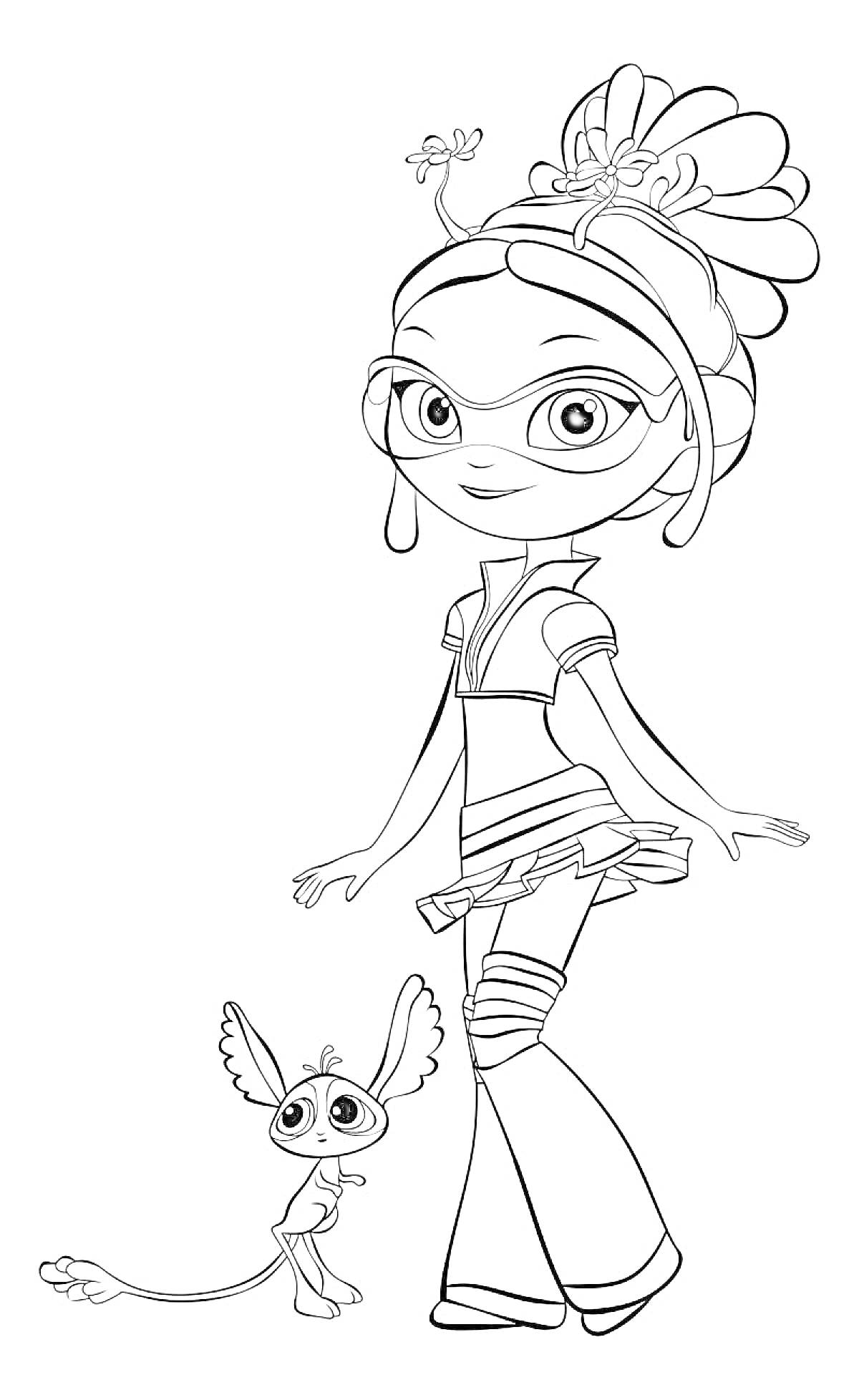 Раскраска Девочка из сказочного патруля с маленьким зверьком