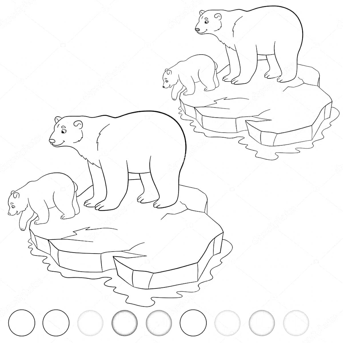 На раскраске изображено: Белый медведь, Льдина, Арктика, Зима, Природа, Животные