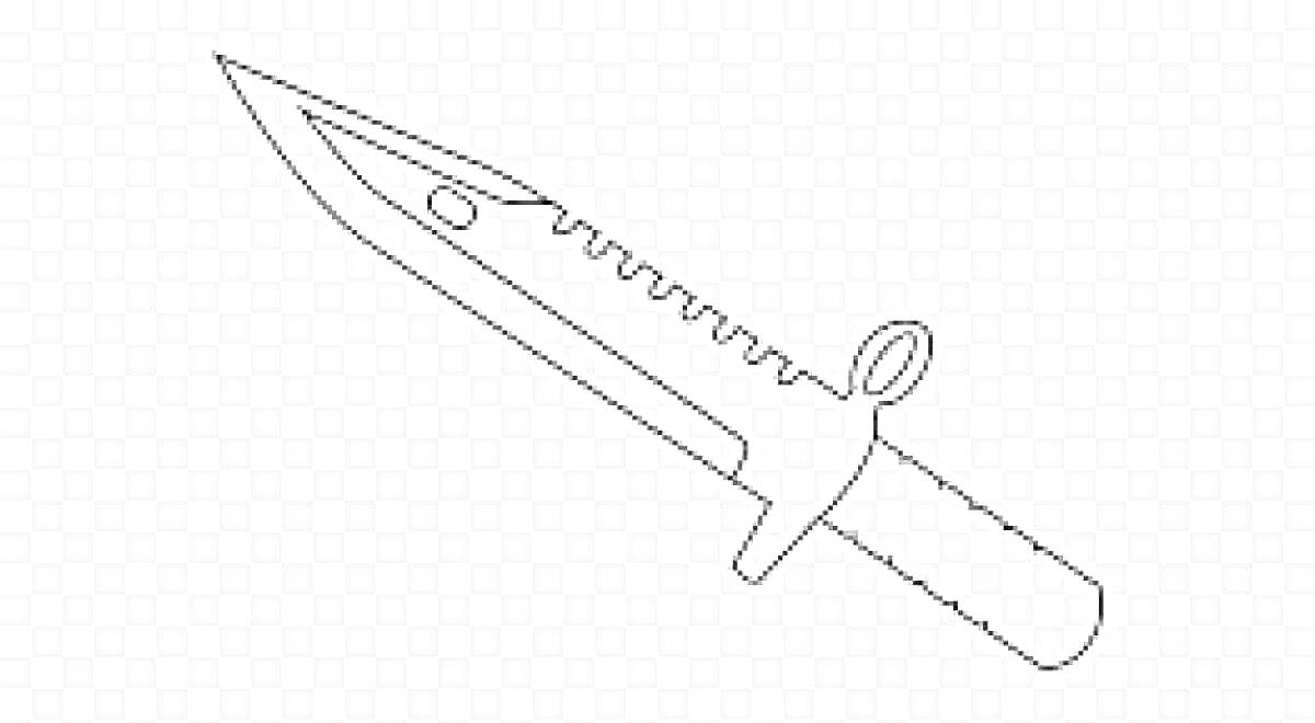 На раскраске изображено: Нож, Лезвие, Кольцо, Рукоятка, Оружие