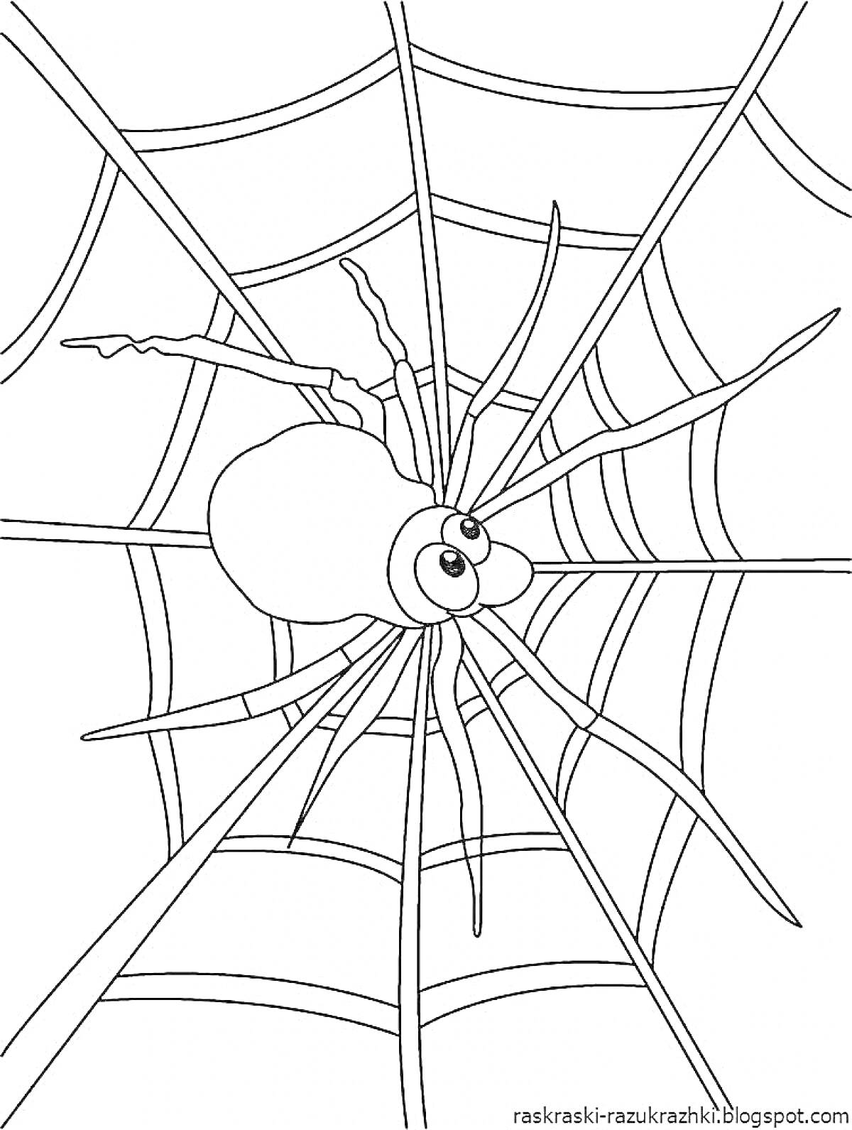 Раскраска Паук на паутине с большими глазами.
