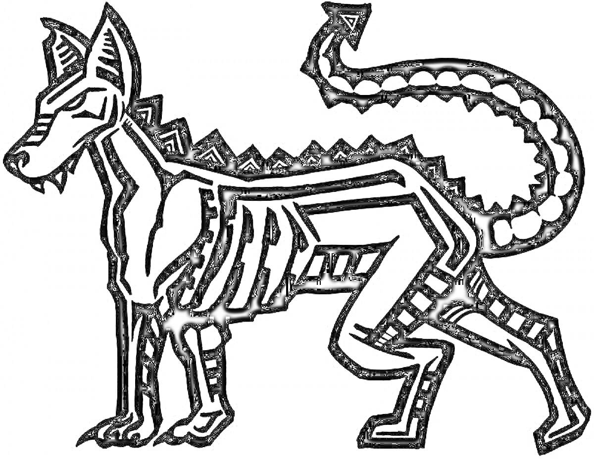 Раскраска Чупакабра с костями и шипастым хвостом
