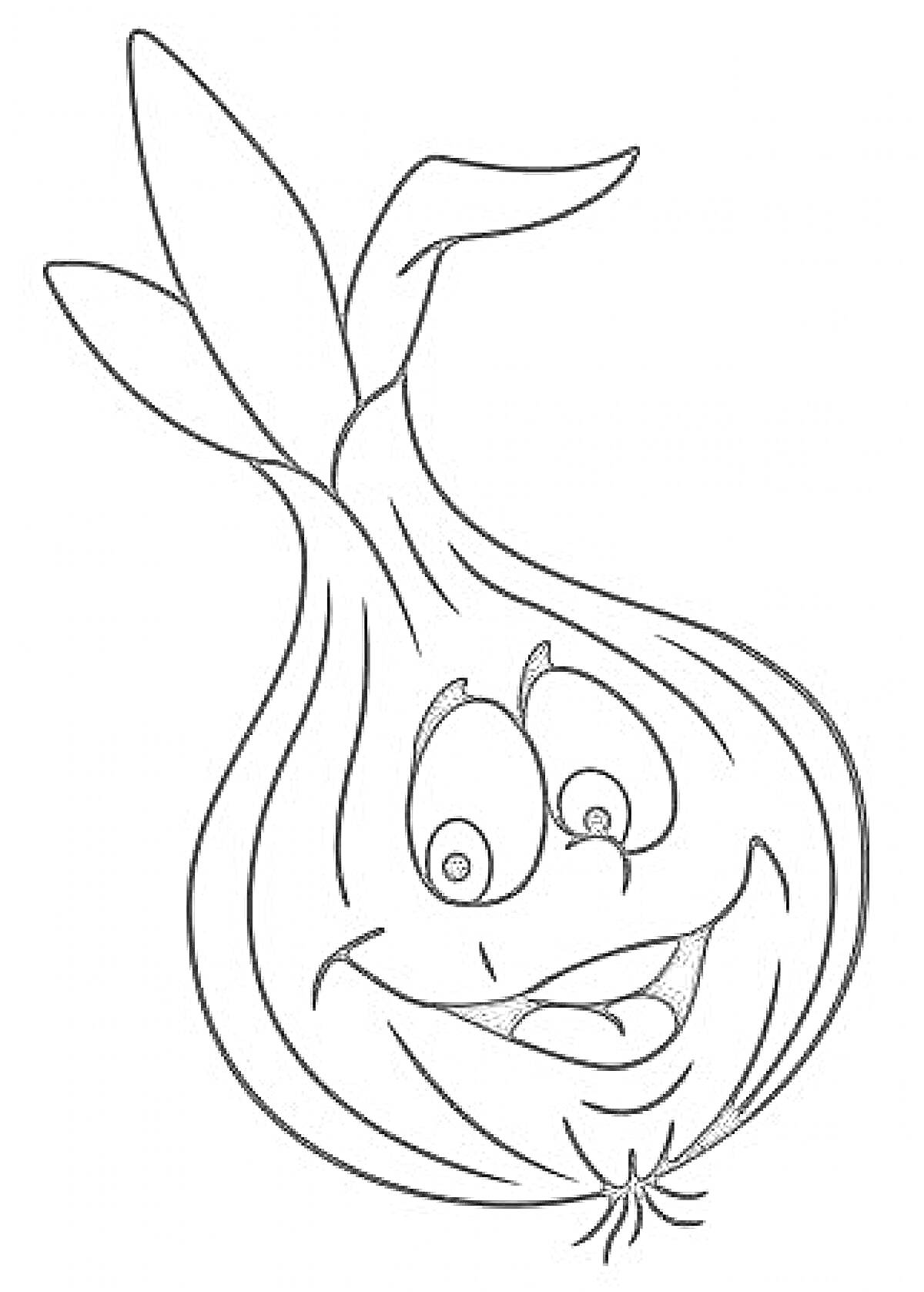 Раскраска Смiling onion character with leaves
