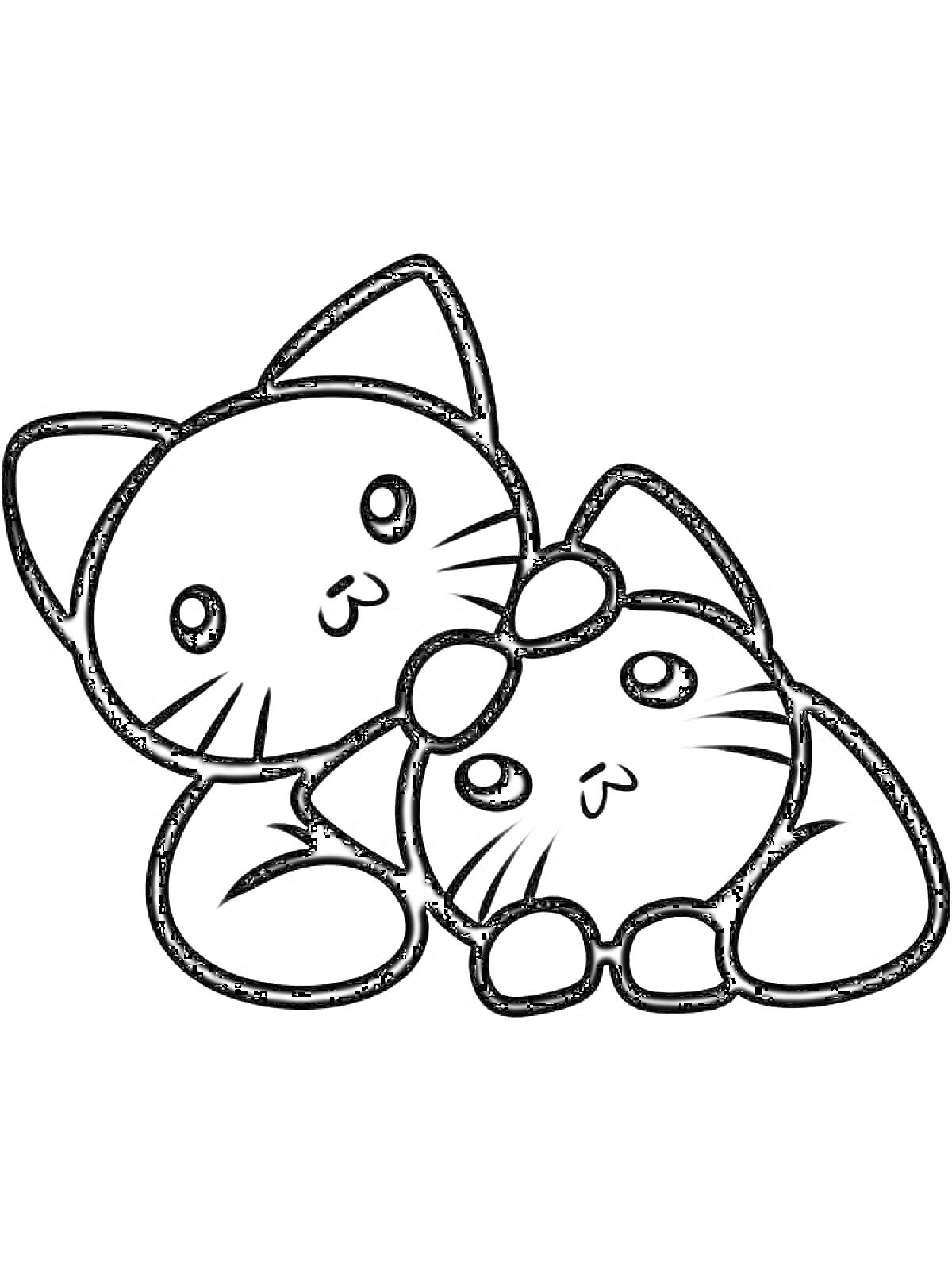 Раскраска Два милых котика, обнимающие друг друга