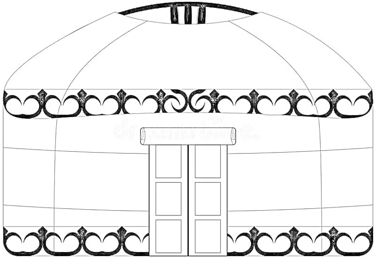 Раскраска юрта с орнаментом и дверью