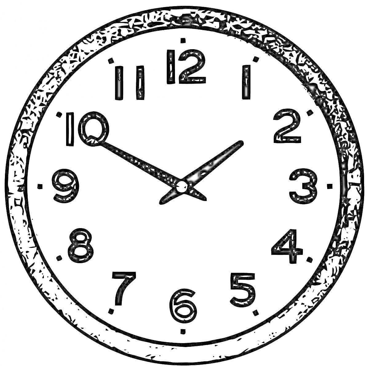 На раскраске изображено: Настенные часы, Часы, Цифры, Циферблат, Стрелки, Время