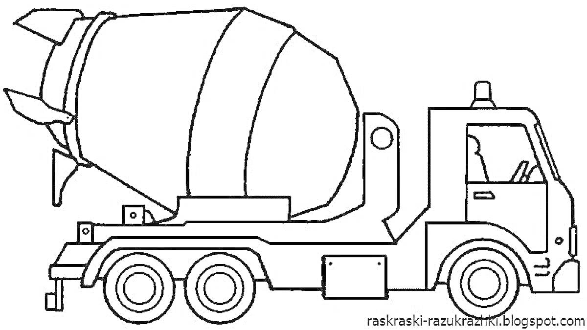 РаскраскаБетономешалка с кабиной и барабаном на шасси грузовика