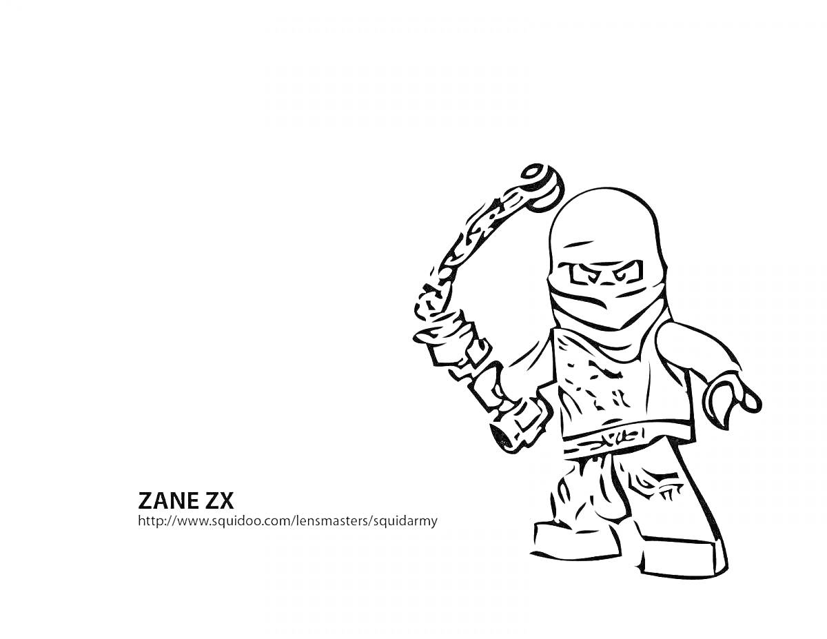 Раскраска ниндзя с цепью, надпись Zane ZX