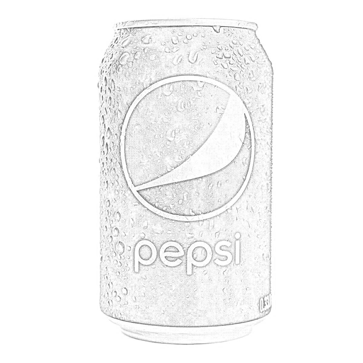 На раскраске изображено: Банка, Pepsi, Напиток, Капли воды, Газировка, Логотипы