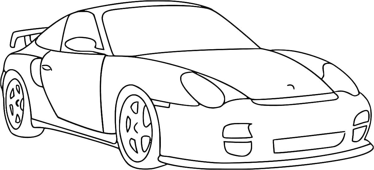 На раскраске изображено: Транспорт, Спойлер, Два колеса, Кузов, Фары, Бампер, Дверь