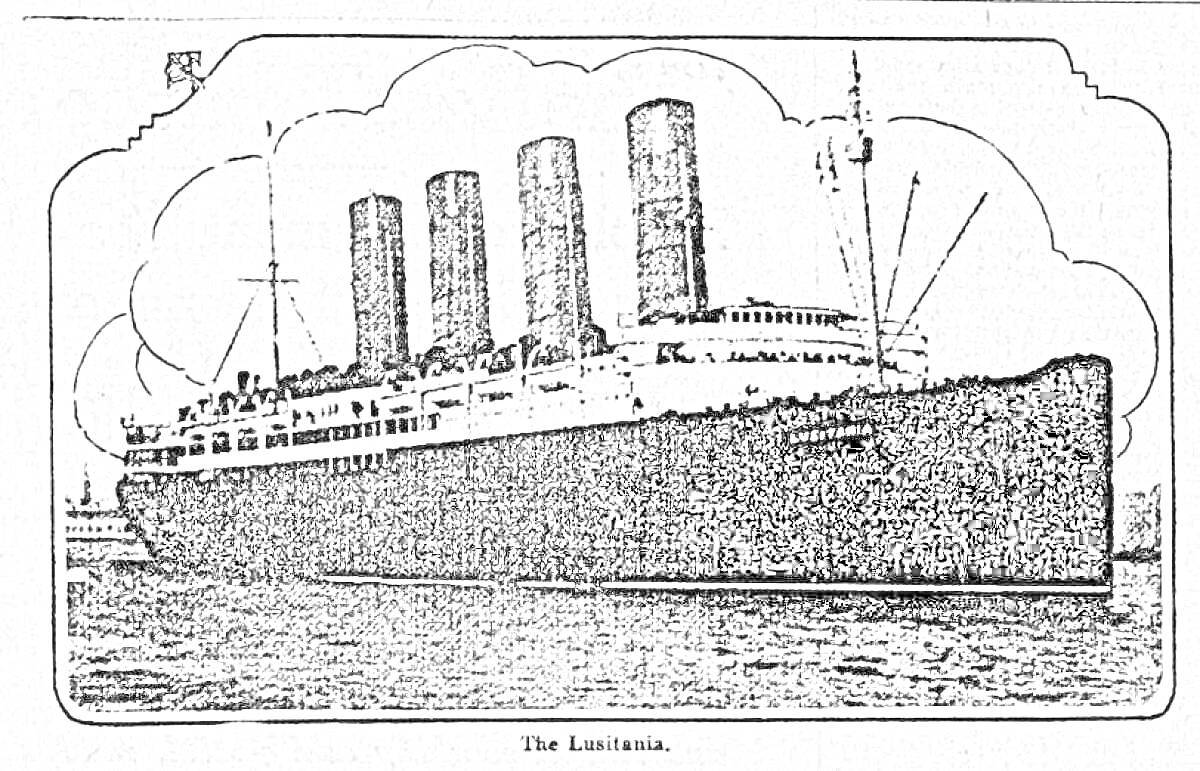 На раскраске изображено: Корабль, Лузитания, Океанский лайнер, Морское путешествие