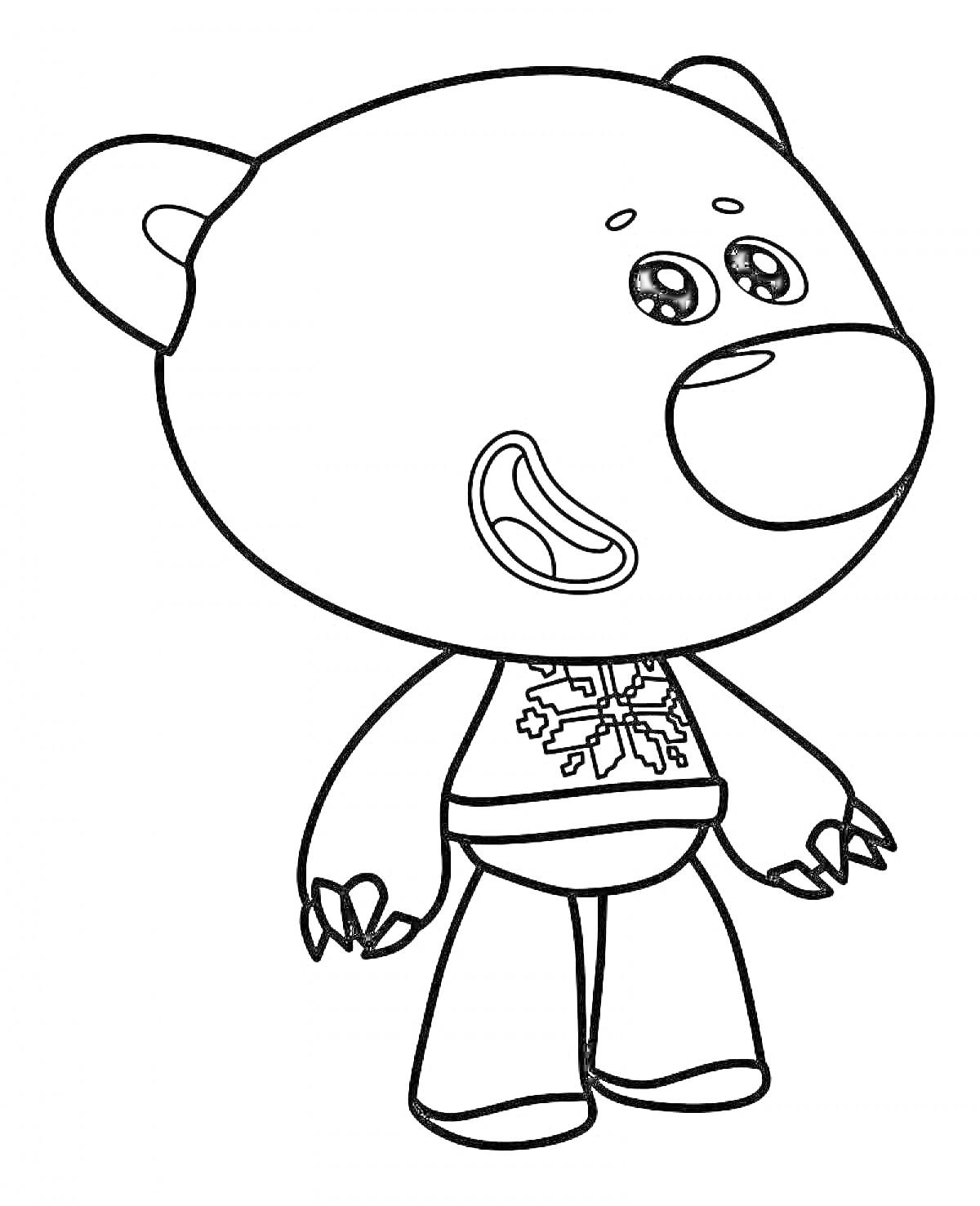 Раскраска медвежонок в свитере с узорами