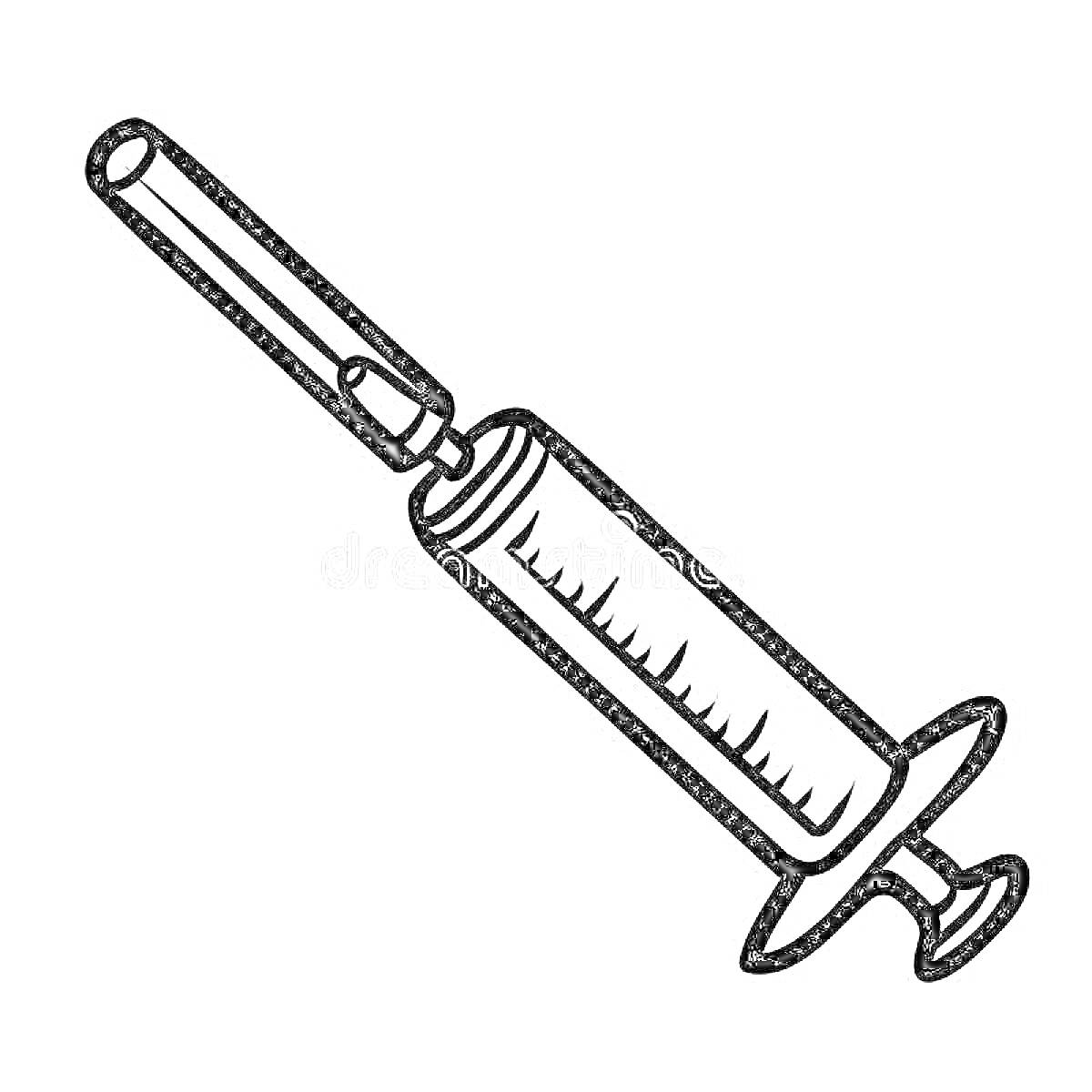Раскраска Раскраска шприца с иглой и поршнем