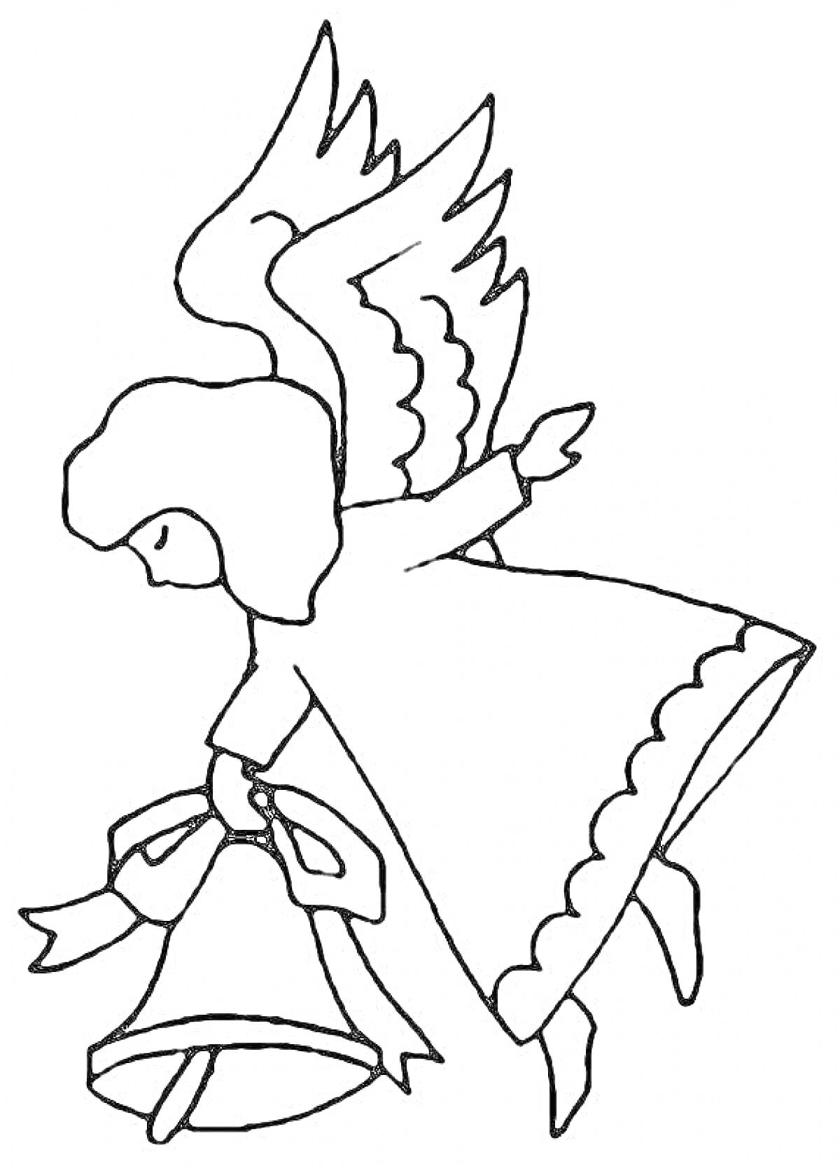 На раскраске изображено: Колокол, Лента, Крылья