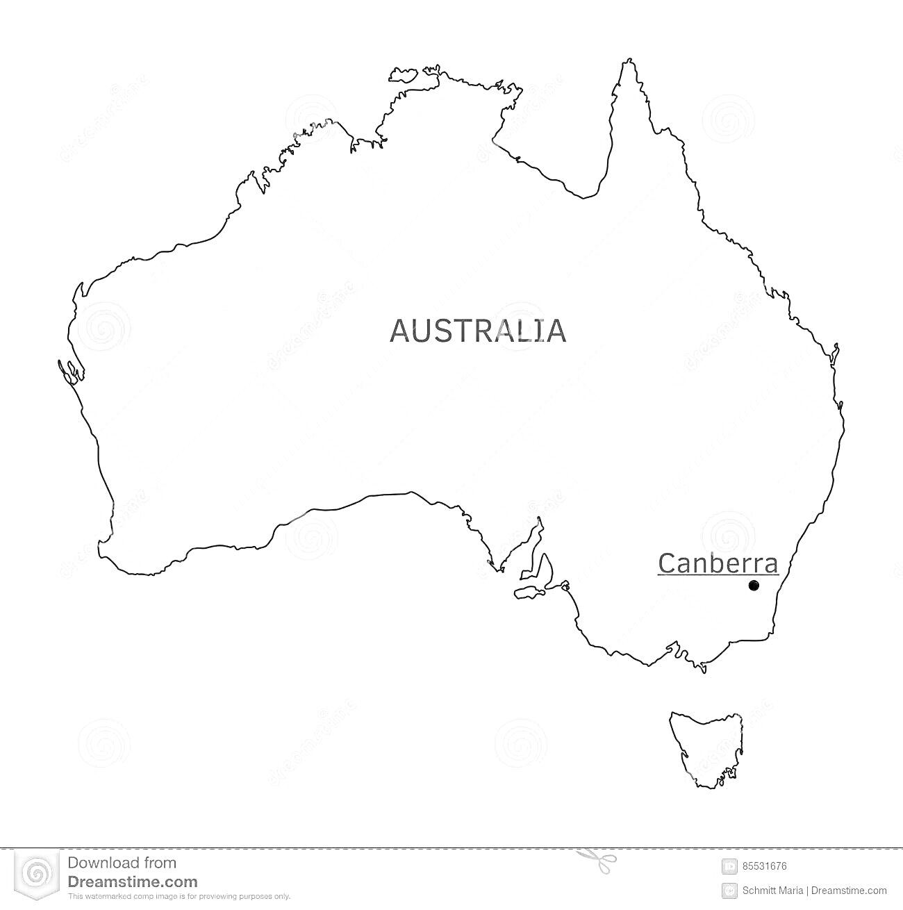 На раскраске изображено: Австралия, Контурная карта, Столица, География, Материк