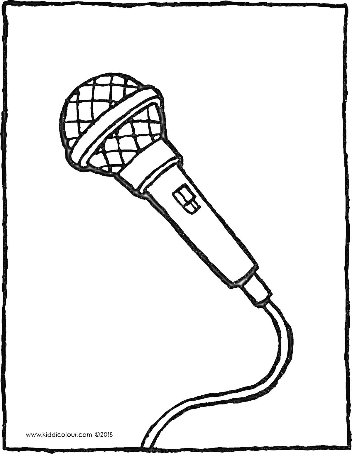 Раскраска Микрофон с проводом на фоне с рамкой