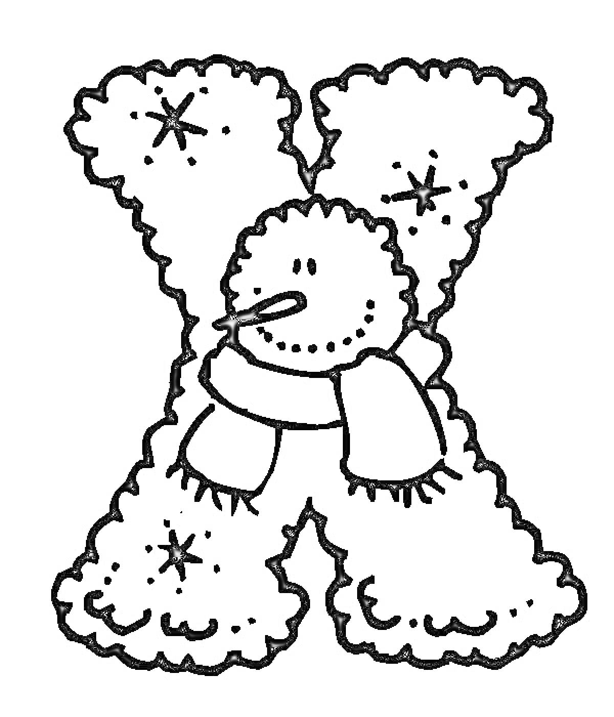 Раскраска Буква Х с новогодним снеговиком