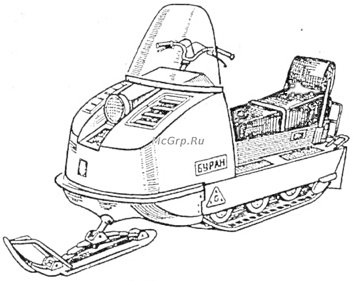 Раскраска Снегоход с рулем и сиденьем, модель БУРАН