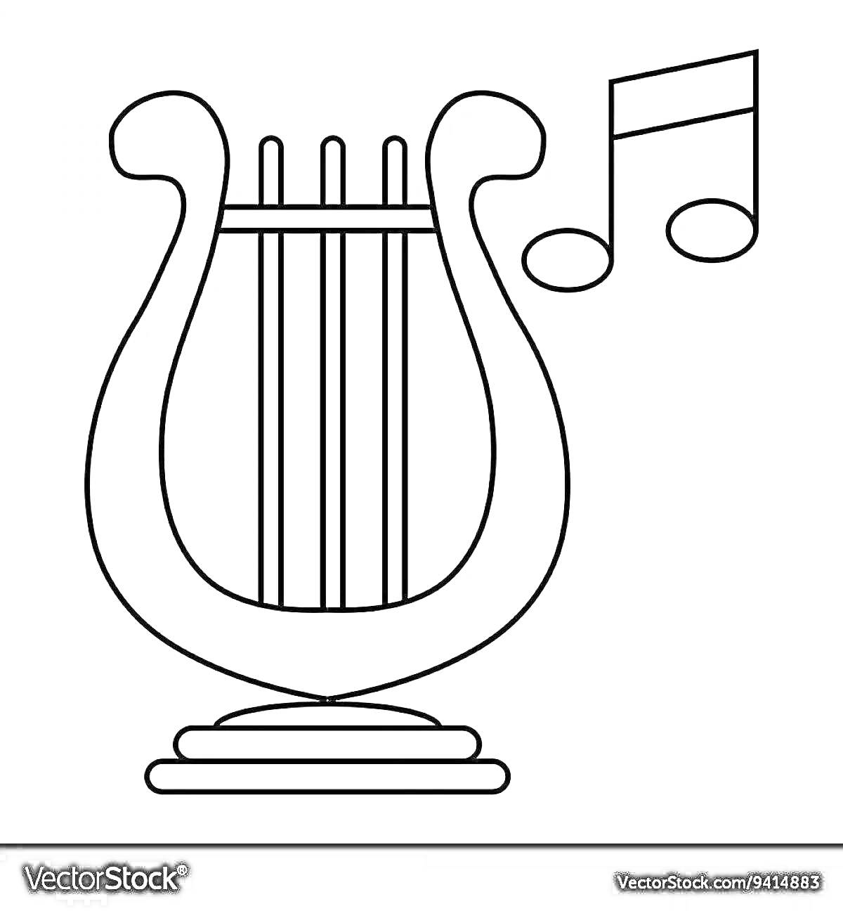 На раскраске изображено: Лира, Классическая музыка, Графика, Музыка, Музыкальные инструменты
