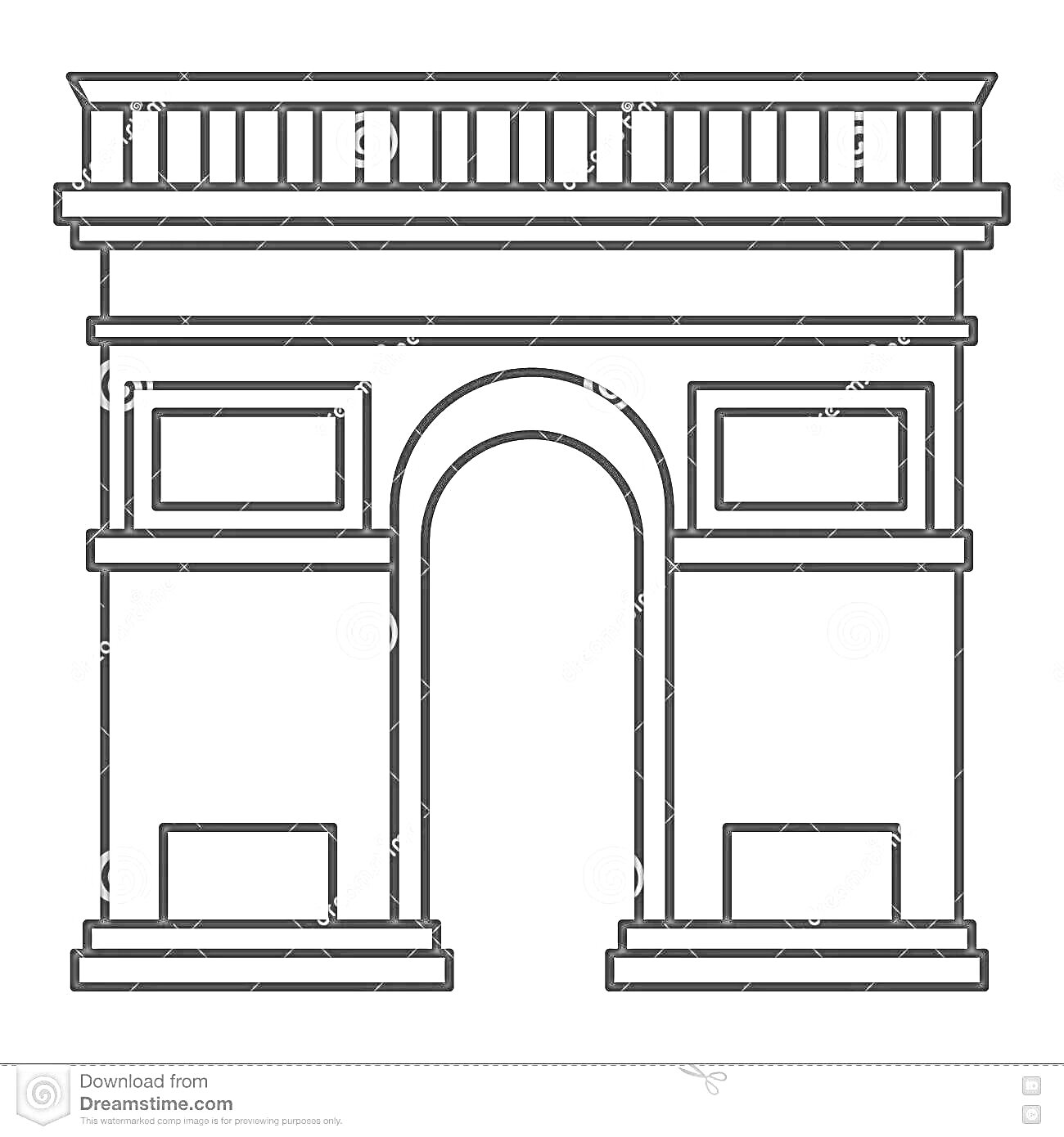 Раскраска Триумфальная арка с прямоугольными декоративными элементами и балюстрадой сверху