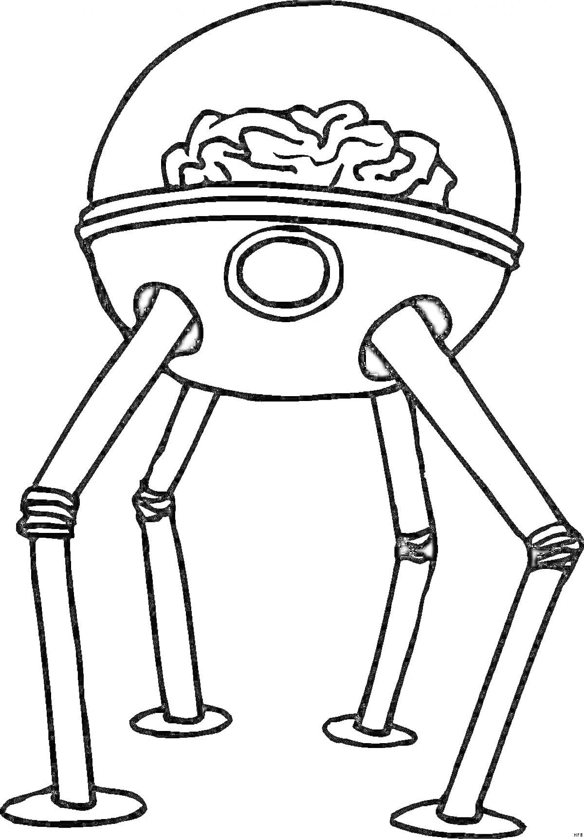 На раскраске изображено: Робот, Мозг, Механические ноги