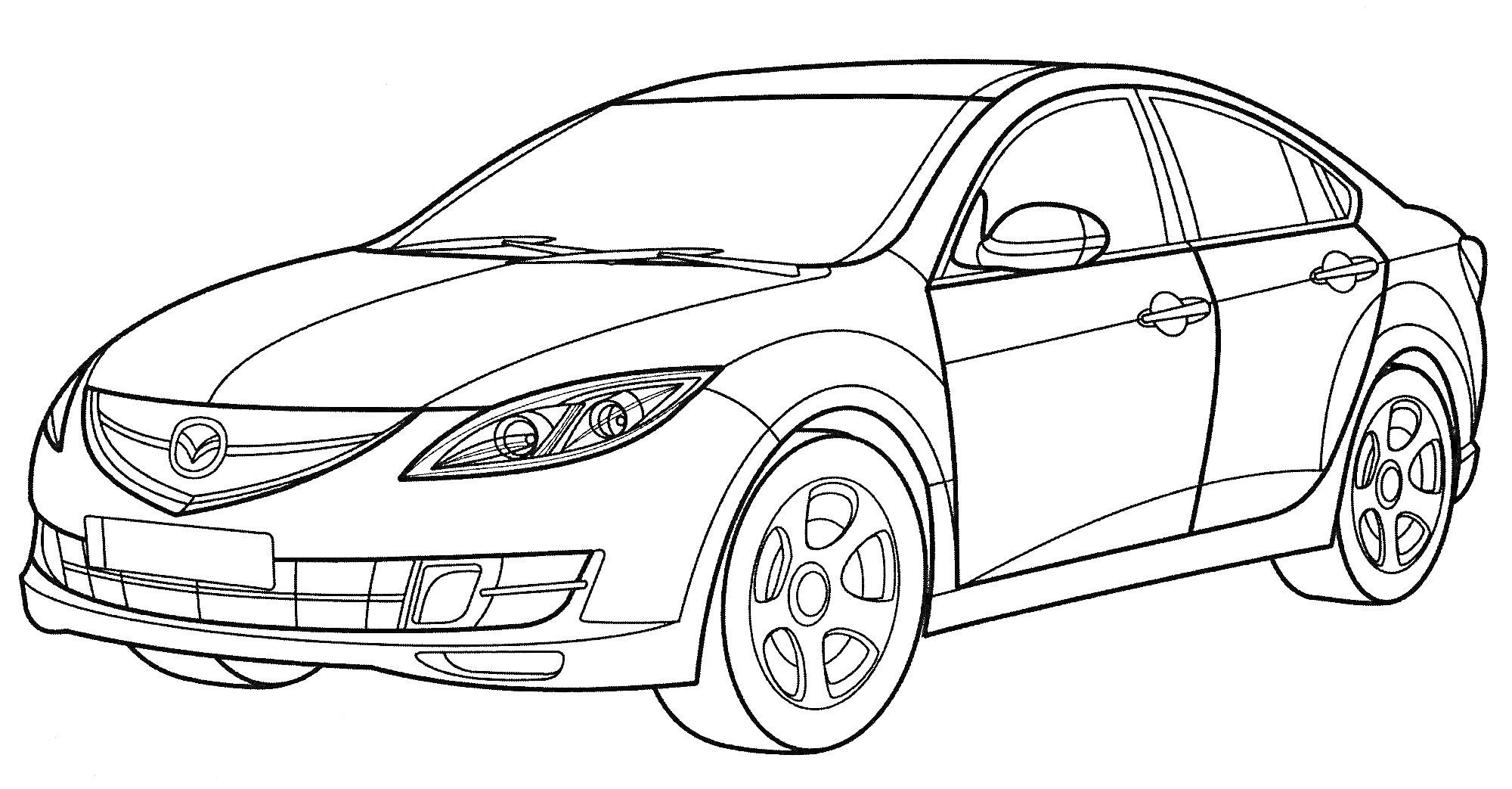 На раскраске изображено: Mazda, Транспорт, Творчество, Колёса