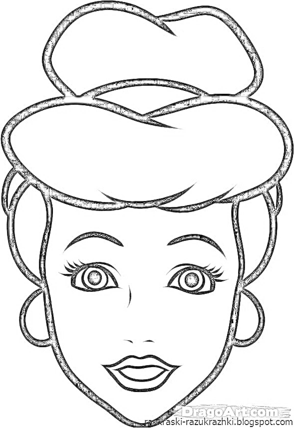 Раскраска Лицо девочки с прической и макияжем I Ракурска на лицо | DragoArt.com