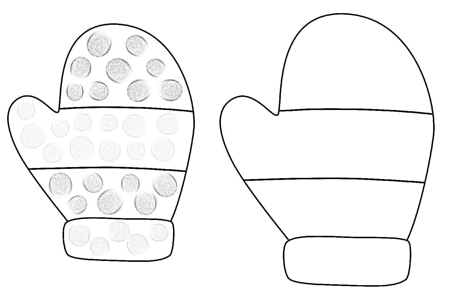 Раскраска Раскраска варежек для детей 5-6 лет с яркоокрашенными кругами