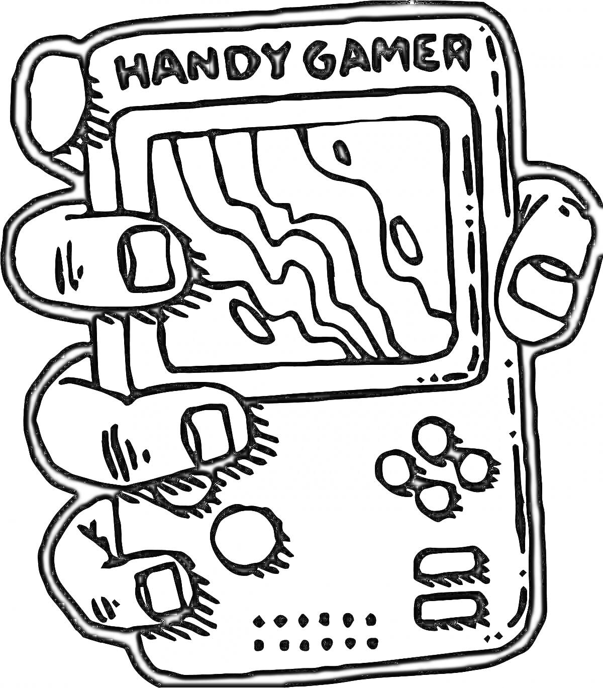 Раскраска Рука с портативной игровой приставкой 