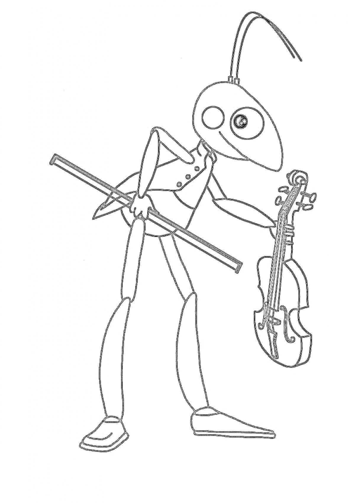 Раскраска Кузнечик с виолончелью.