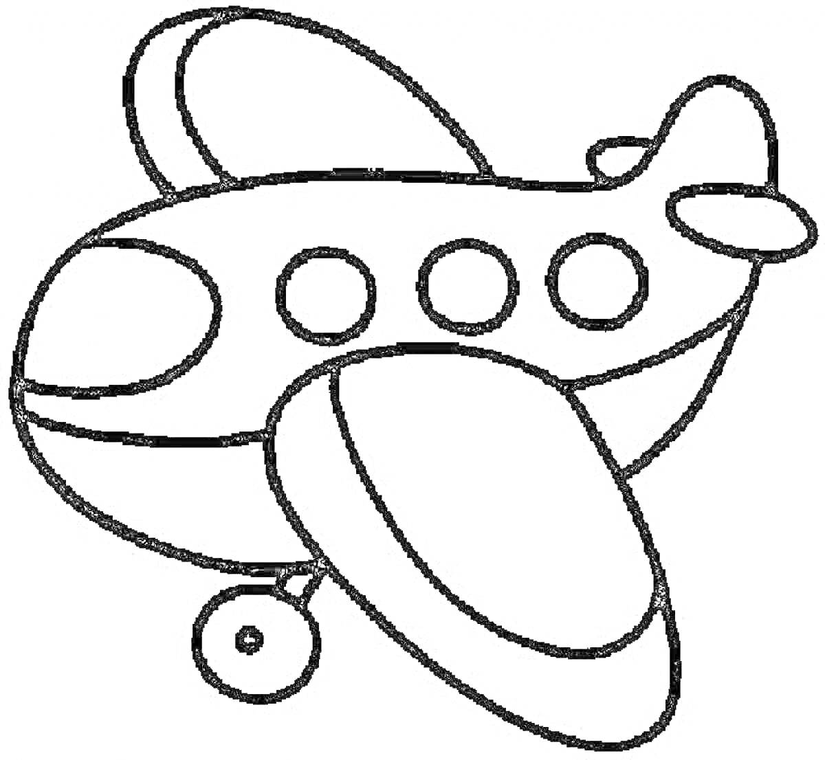 Раскраска Самолет с крупными крыльями и иллюминаторами