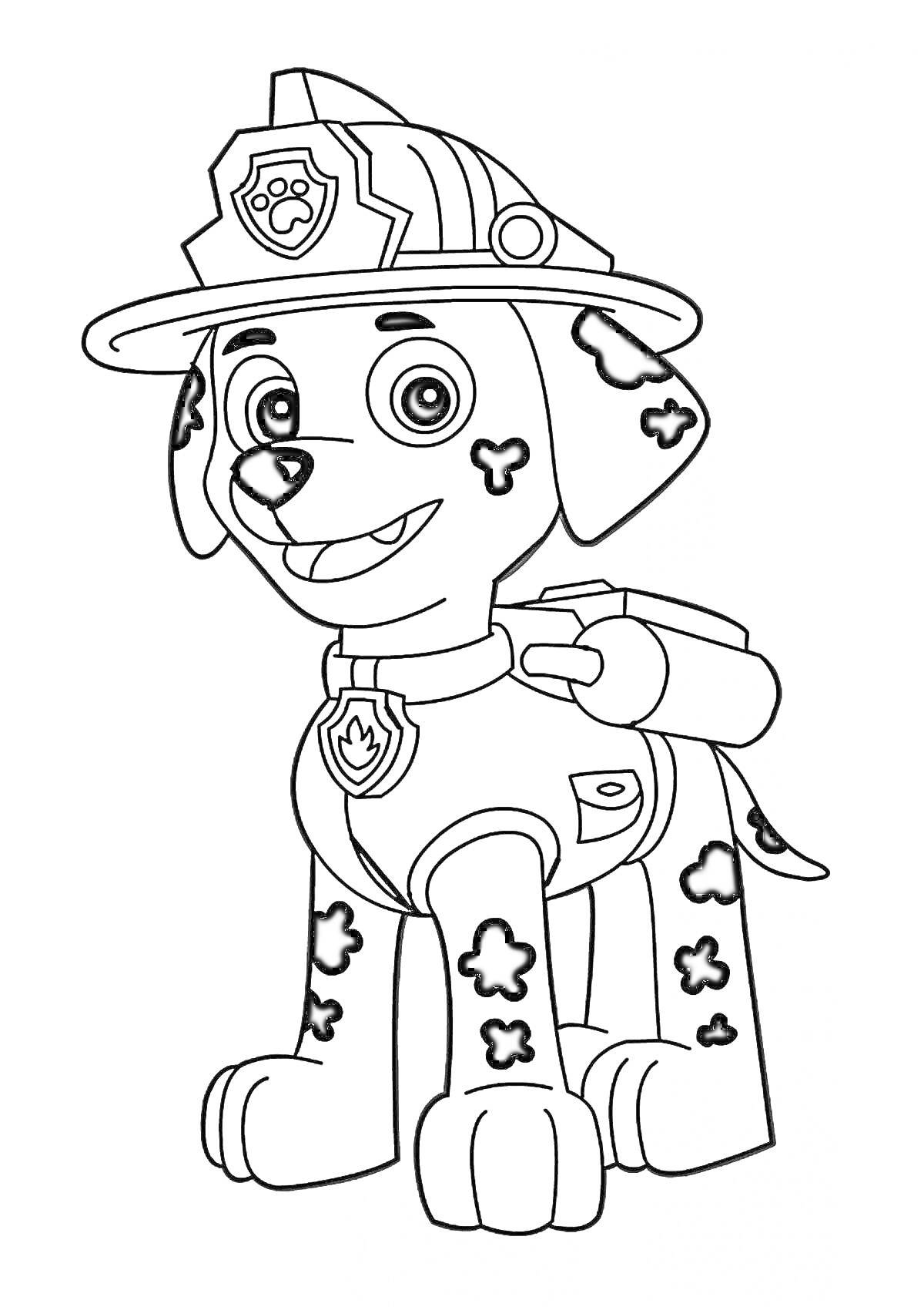На раскраске изображено: Щенячий патруль, Далматинец, Собака