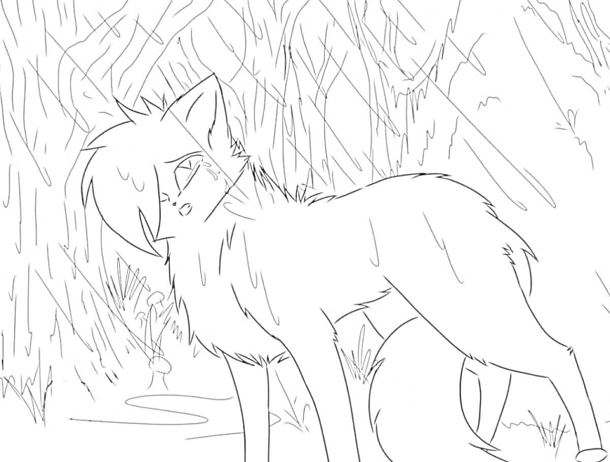 Раскраска Коты-воители Бич среди деревьев в лесу