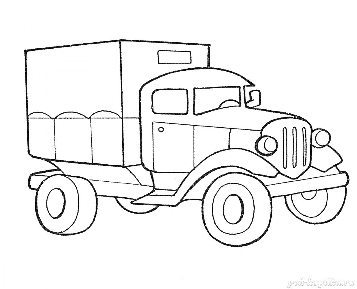 На раскраске изображено: Транспорт, Полуторка, Ретро, Авто, Грузовая машина, Контурные рисунки