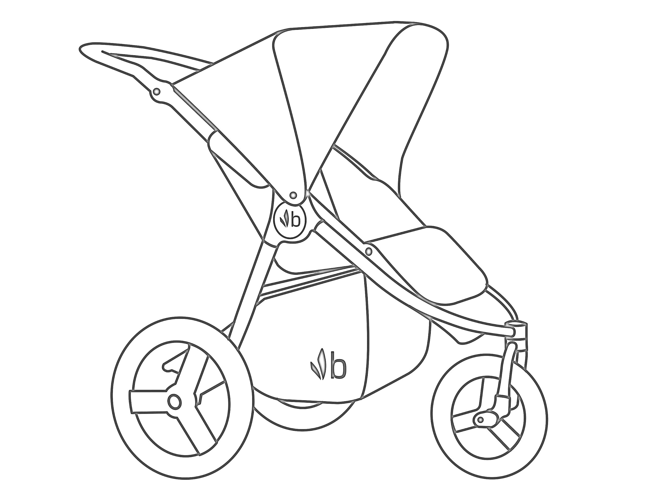 Детская коляска с сиденьем, капюшоном, и колесами