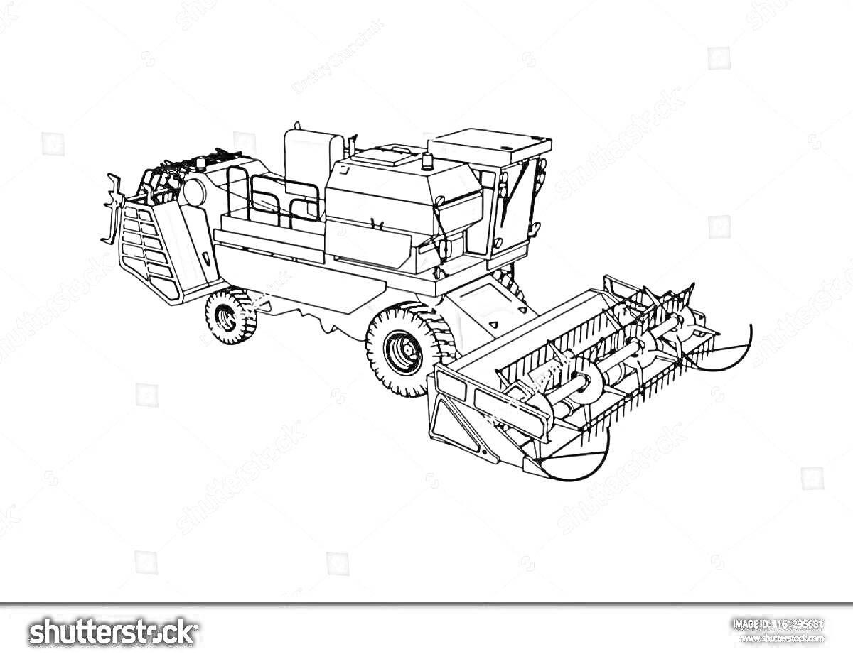 Раскраска Комбайн Нива с жаткой, колесами и кабиной