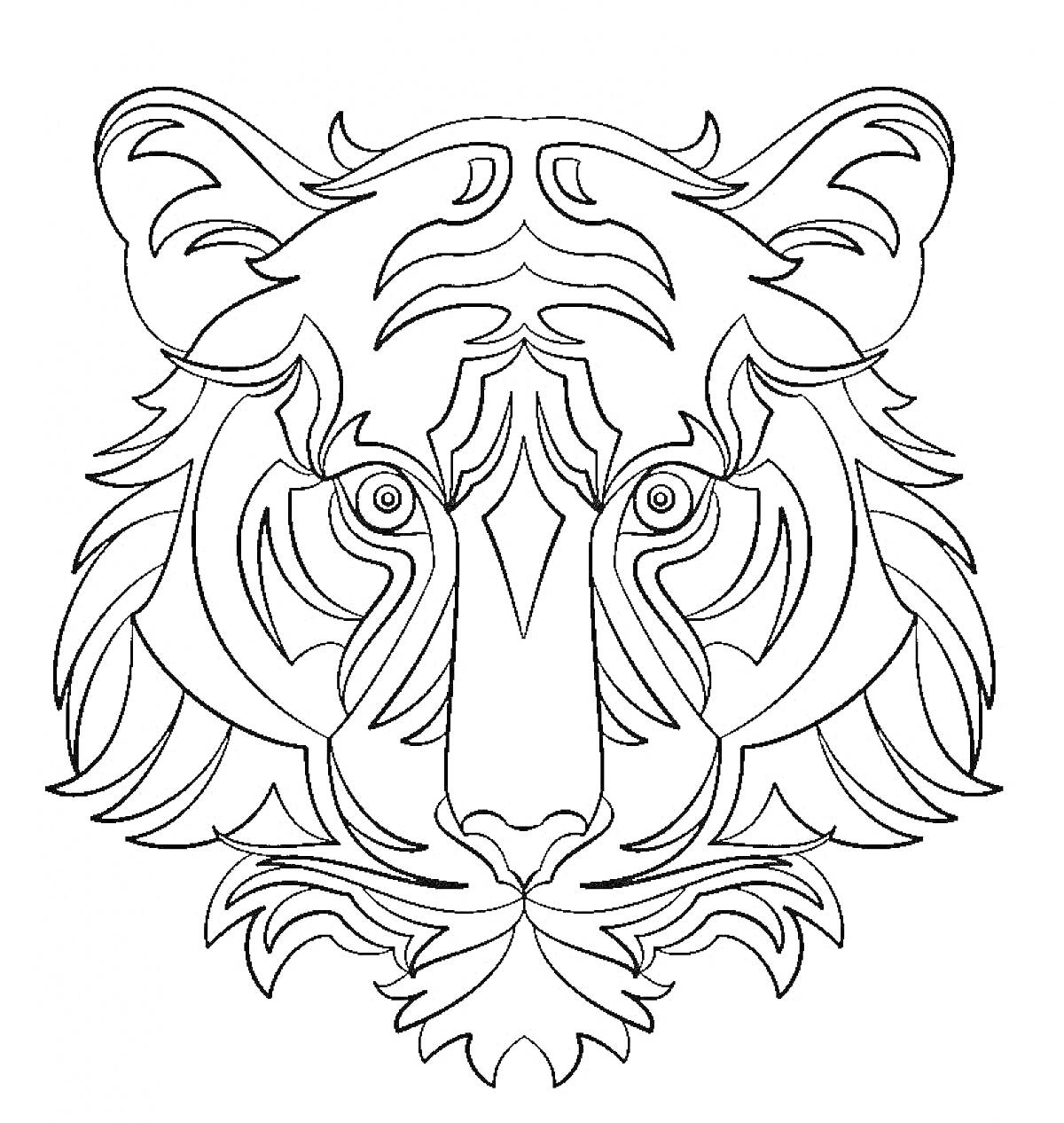 Раскраска Антистресс раскраска с тигром в стиле дудлинг с абстрактными узорами.