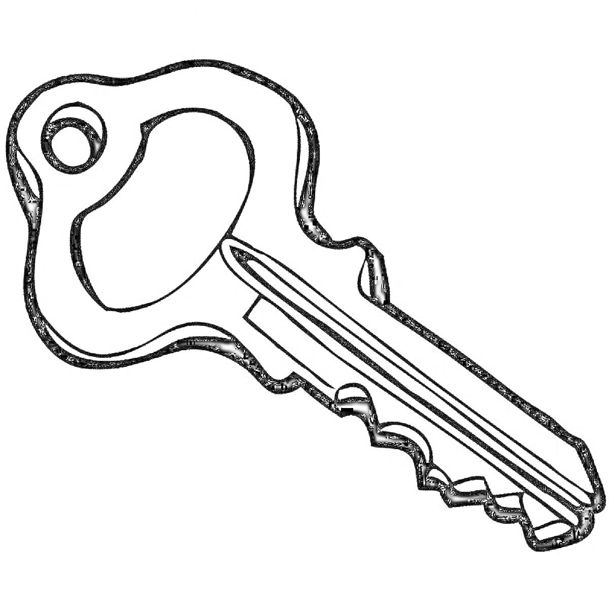 На раскраске изображено: Ключ, Инструмент, Зубцы, Контурные рисунки