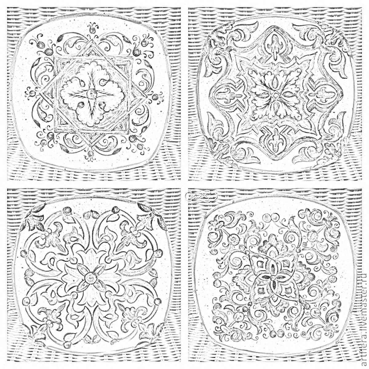 Раскраска Майолика: керамическая плитка с орнаментом