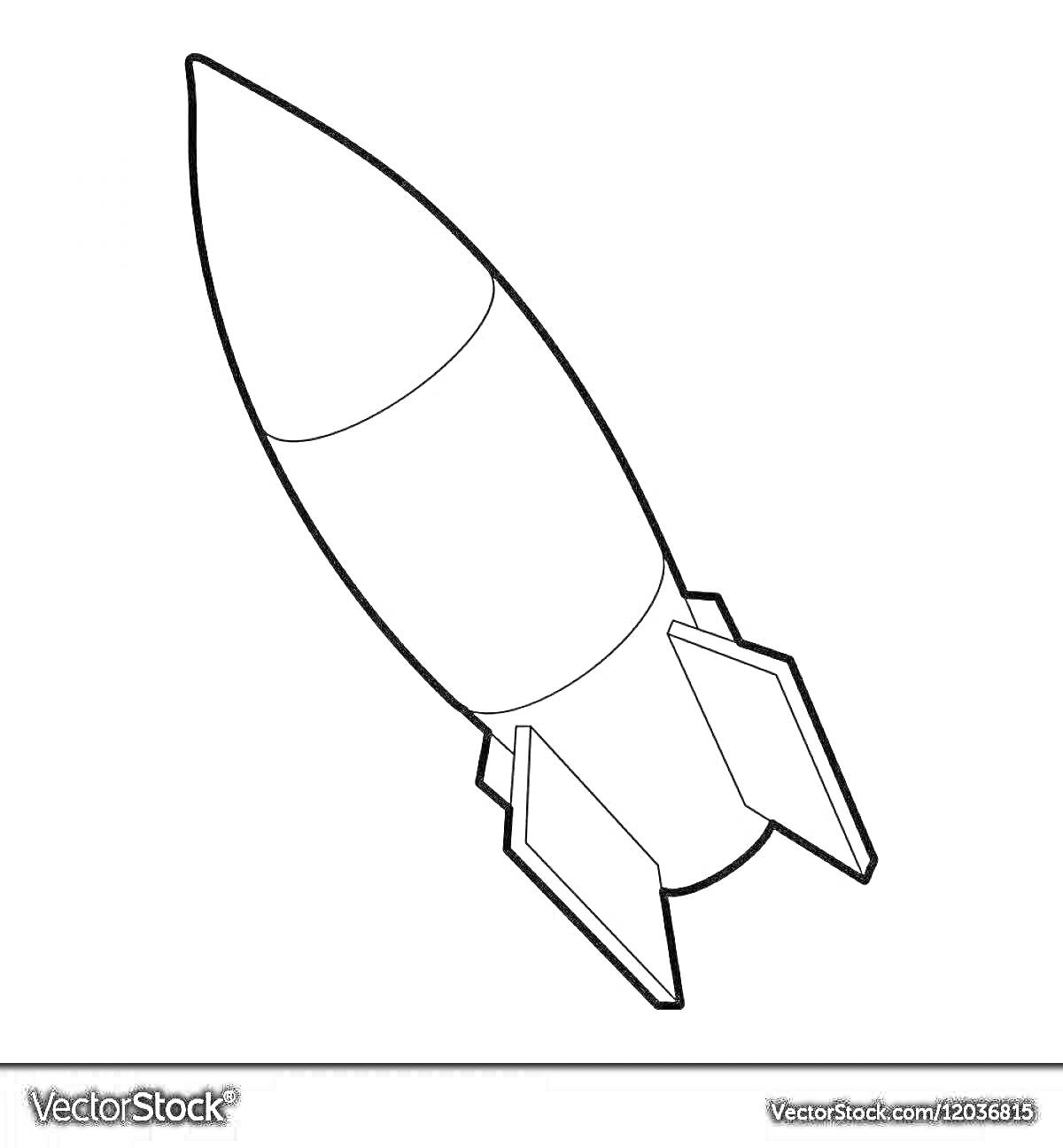 Раскраска Черно-белая иллюстрация ядерной ракеты с плавниками